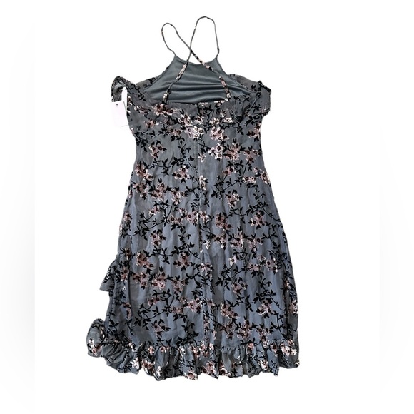 NWT Avec Les Filles Women Gray Floral Velvet Sheer Halter Cocktail Dress Size 12 - Picture 6 of 8